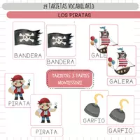 Vista previa - Refuerzo / NEE / Materiales de apoyo - PIRATAS - VOCABULARIO: Tarjetas 3 partes Montessori. - Portada