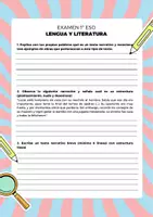 Vista previa - Hojas de trabajo - 1 ESO LENGUA Y LITE EXAMEN determinantes y pronombres, textos y subgéneros narrativos - Portada