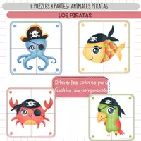 Vista previa - Refuerzo / NEE / Materiales de apoyo - LOS PIRATAS - AGUDEZA VISUAL: Puzzles 4 piezas. - Portada