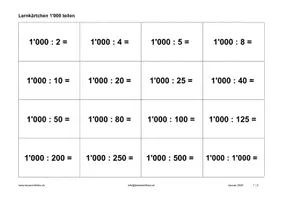 Vorschau - Aufgabenkarten - Lernkärtchen 1.000 teilen - Seite 1