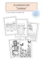 Vorschau - Mal- und Bastelvorlagen - Ausmalbilder "Sommer" im modernen Cartoon-Stil - Deckblatt