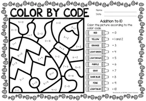 Aperçu - Feuilles d'exercices - Color by code - Addition to 10 (Easter) | Pâques Additions Mathématiques Anglais - Page 1