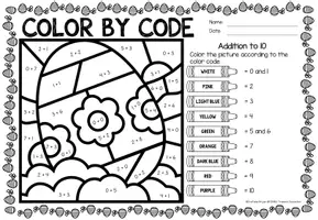 anteprima - Esercizi - Color by code - Addition to 10 (Easter) | Pasqua Aggiunta Matematica Inglese - Pagina 2