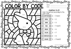anteprima - Esercizi - Color by code - Addition to 10 (Easter) | Pasqua Aggiunta Matematica Inglese - Pagina 3