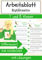 Vorschau - Arbeitsblätter - Reptilienarten Arbeitsblatt 7. & 8. Klasse Schlangen AB mit Lösungen - Deckblatt