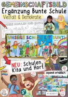 Vorschau - Mal- und Bastelvorlagen - Unsere Schule ist bunt! + OGS / KITA / Schulen / Hort #demokratiestärken - Deckblatt
