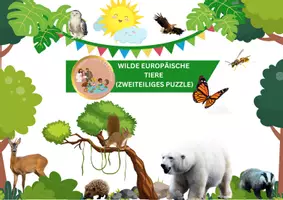 Vorschau - Mal- und Bastelvorlagen - WILDE EUROPÄISCHE TIERE PUZZLE (VERTIKALE RICHTUNG) - Deckblatt