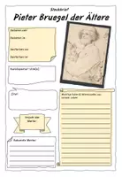 Vorschau - Arbeitsblätter - Pieter Bruegel der Ältere - Künstlersteckbrief // Recherchearbeit - Deckblatt