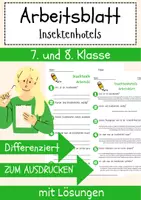 Vorschau - Arbeitsblätter - Insektenhotels Arbeitsblatt 7. & 8. Klasse Nützlingsschutz AB mit Lösungen - Deckblatt