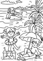 Vorschau - Mal- und Bastelvorlagen - Ausmalbild Strand, Sommer und Meer kostenlos - Seite 2