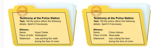 Vorschau - Aufgabenkarten - Spelling activity. Testimony at the Police Station - Deckblatt