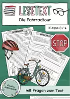 Vorschau - Arbeitsblätter - Die Fahrradtour - Lesehäppchen / Lesetext mit Fragen / VERA-Vorbereitung /Leseverstehen Grundschule Klasse 3–4 - Deckblatt