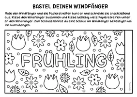 Vorschau - Arbeitsblätter - Windspiel zum Ausmalen & Basteln im Frühling - Bunte Windfänger Bastelvorlagen - Seite 2