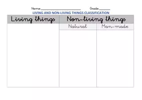Vista previa - Hojas de trabajo - LIVING AND NON-LIVING THINGS CLASSIFICATION TABLE - Portada