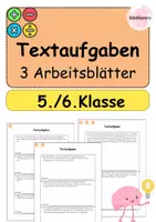 Vorschau - Arbeitsblätter - Textaufgaben 5./6.Klasse differenziert 3 Arbeitsblätter - Deckblatt
