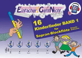 Vorschau - Arbeitsblätter - 16 Kinderlieder BAND 1 für Blockflöte | Noten und Audio-Tracks - Deckblatt
