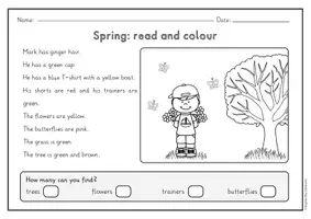 Vorschau - Arbeitsblätter - Spring read and colour - 8 Bilder, 2-fach differenziert (Englisch) - Seite 1