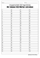 Vorschau - Arbeitsblätter - Gruppenarbeit: 100 Wörter schreiben - Deckblatt