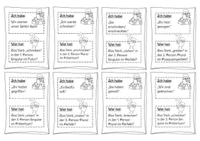 Vorschau - Spiele - Ich habe... Wer hat...? Zeitformen / Zeiten - Spiel mit Konjugation (inkl. zwei Varianten und auch in schwarz-weiß) - Seite 1