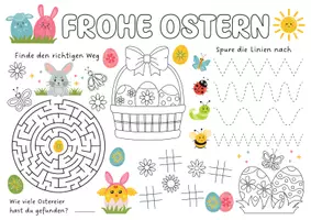 Vorschau - Arbeitsblätter - Oster-Aktivitäten für Kinder, Oster Rätsel-Spiele, Ausmalbilder für Ostern - Seite 1