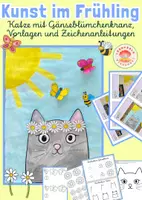 Vorschau - Mal- und Bastelvorlagen - Kunst im Frühling: Katze mit Gänseblümchenkranz - Deckblatt