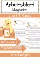 Vorschau - Arbeitsblätter - Klangfarben Arbeitsblatt 7. & 8. Klasse Musikpsychologie AB mit Lösungen - Deckblatt