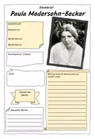 Vorschau - Arbeitsblätter - Paula Modersohn-Becker - Künstlersteckbrief // Recherchearbeit - Deckblatt