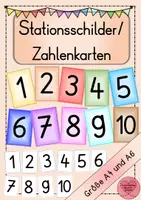 Vorschau - Stationenlernen - Stationsschilder / Zahlenkarten A4 bunt - Deckblatt