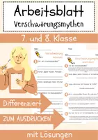 Vorschau - Arbeitsblätter - Verschwörungsmythen Arbeitsblatt 7. & 8. Klasse Fake News AB mit Lösungen - Deckblatt