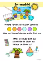 Vorschau - Arbeitsblätter - Einfache Bilder basteln Sommer, Vorschule, Klasse 1, Förderschule, Schneideübung - Seite 1
