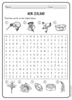 anteprima - Materiale di supporto/inclusione - New Zealand word search (English) / Ricerca di parole sulla Nuova Zelanda (inglese) - Pagina 1