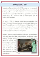 anteprima - Schede informative - USA - Independence Day: reading comprehension and grammar / USA - Giorno dell'Indipendenza: comprensione della lettura e grammatica - Pagina 1