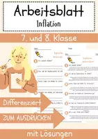 Vorschau - Arbeitsblätter - Inflation Arbeitsblatt (1) 7. & 8. Klasse Teuerungsrate AB mit Lösungen - Deckblatt