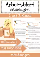 Vorschau - Arbeitsblätter - Arbeitslosigkeit Arbeitsblatt (1) 7. & 8. Klasse Erwerbslosigkeit AB mit Lösungen - Deckblatt