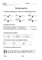 Vorschau - Test - Musikunterricht Test Notenwerte 7. Klasse Notenlehre - Seite 1