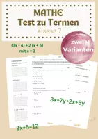 Vorschau - Arbeitsblätter - Mathe Test Terme berechnen und Gleichungen lösen Klasse 7 - Deckblatt
