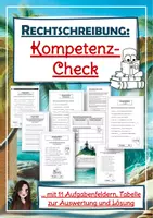 Vorschau - Stundenentwürfe - Leistungsnachweis / Kompetenz-Check: Rechtschreibung / Wiederholungsheft Deutsch für den Schulstart in einer 5.Klasse (mit 11 Aufgabenfeldern inkl. Tabelle zur Auswertung und Lösung zur Überprüfung des Leistungsstand) - Deckblatt