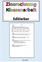 Vorschau - Test - Klassenarbeit: Zinsrechnung (editierbar) - Deckblatt