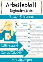 Vorschau - Arbeitsblätter - Regionalprodukte Arbeitsblatt 7. & 8. Klasse Lokale Wirtschaft AB mit Lösungen - Deckblatt