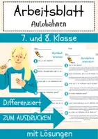 Vorschau - Arbeitsblätter - Autobahnen Arbeitsblatt 7. & 8. Klasse Straßenbau AB mit Lösungen - Deckblatt