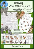 Vorschau - Arbeitsblätter - Haustiere Hörweg Sachunterricht, Wildtiere, Nutztiere, Sachtext, Hörverstehen, Hörverständnis - Deckblatt