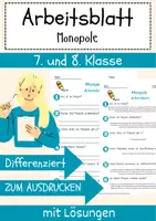 Vorschau - Arbeitsblätter - Monopole Arbeitsblatt 7. & 8. Klasse Wettbewerbsrecht AB mit Lösungen - Deckblatt