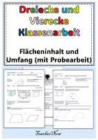 Vorschau - Klassenarbeiten - Klassenarbeit Dreiecke und Vierecke (Flächeninhalt und Umfang, editierbar) - Deckblatt