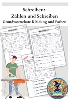 Vorschau - Arbeitsblätter - Schreiben: Zählen und Schreiben Grundwortschatz - Kleidung und Farben - Deckblatt
