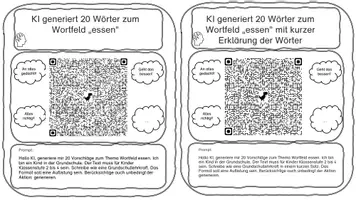 Vorschau - Arbeitsblätter - KI - KIquests - Deutsch Wortfelder 🗣️ 🍽️ 👂 🚶 🛠️ 🔍 sagen essen hören gehen machen essen finden denken schön groß klein also dann während gut schlecht - Seite 3