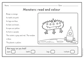 Vorschau - Arbeitsblätter - Monsters read and colour - 8 Bilder, 2-fach differenziert (Englisch) - Seite 3