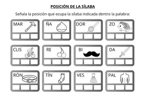 Vista previa - Tarjetas / Manipulativos - POSICIÓN DE LA SÍLABA EN LA PALABRA - página 3
