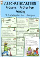 Vorschau - Aufgabenkarten - Frühling Abschreibkarteien Präsens-Präteritum Klasse 3, 4 - Deckblatt