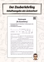 Vorschau - Arbeitsblätter - Inhaltsangabe "Der Zauberlehrling" - Lückentext - Deckblatt