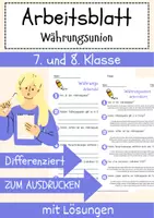 Vorschau - Arbeitsblätter - Währungsunion Arbeitsblatt 7. & 8. Klasse Europäische Zentralbank AB mit Lösungen - Deckblatt